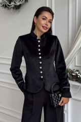 Черный бархатный женский приталенный жакет URS / ЮРС