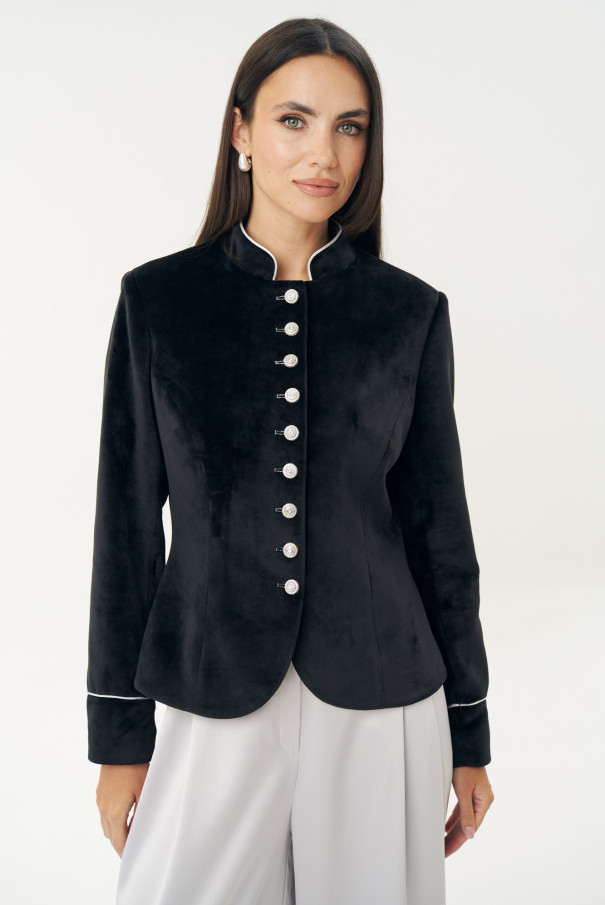 Черный бархатный женский приталенный жакет URS / ЮРС