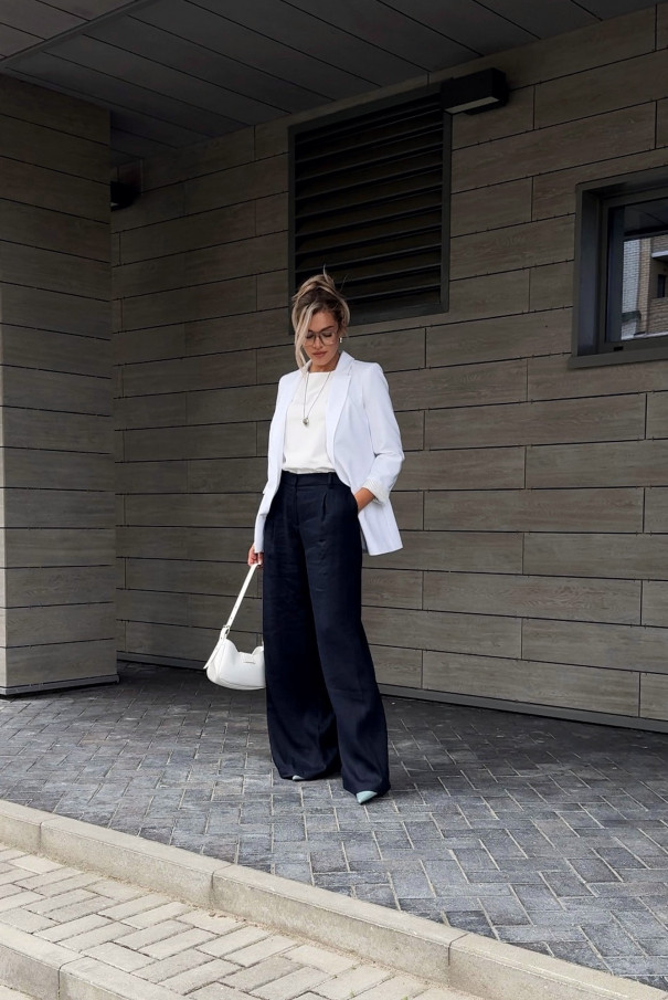 Льняные женские брюки синего цвета URS / ЮРС