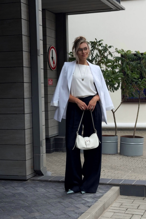 Льняные женские брюки синего цвета URS / ЮРС