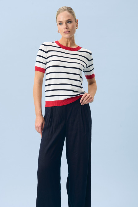 Льняные брюки палаццо синие женские 25-547-1 (164-170)