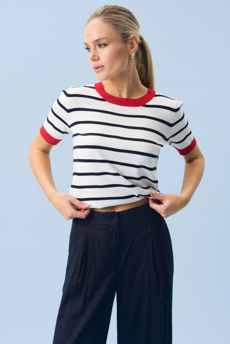 Льняные брюки палаццо синие женские 25-547-1 (164-170)