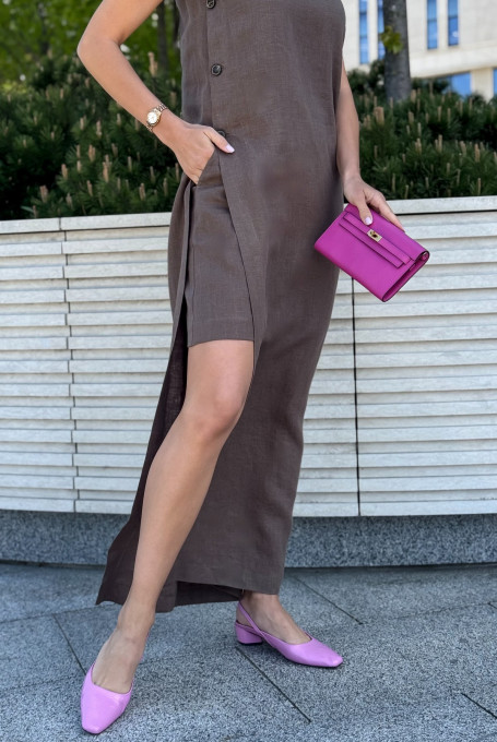 Льняной комплект с шортами коричневый 25-554-1