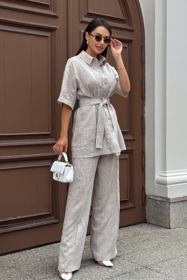 Льняной костюм женский с брюками URS / ЮРС