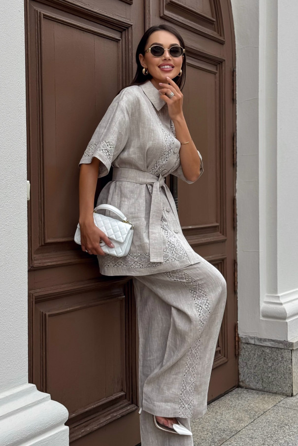 Льняной костюм женский с брюками URS / ЮРС