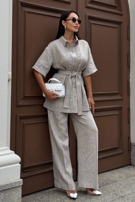 Льняной женский костюм с брюками 25-564-2