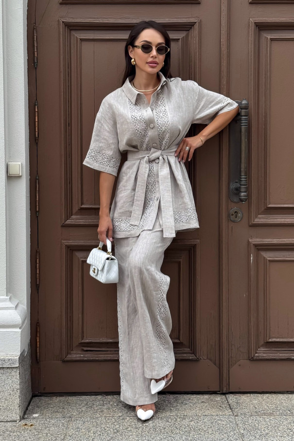 Льняной костюм женский с брюками URS / ЮРС