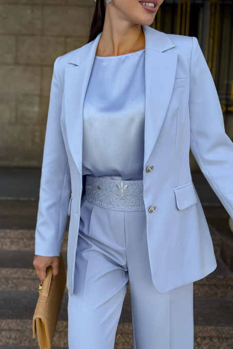 Голубой нарядный брючный костюм 25-567-2