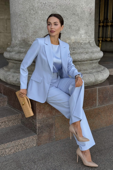 Голубой нарядный брючный костюм 25-567-2