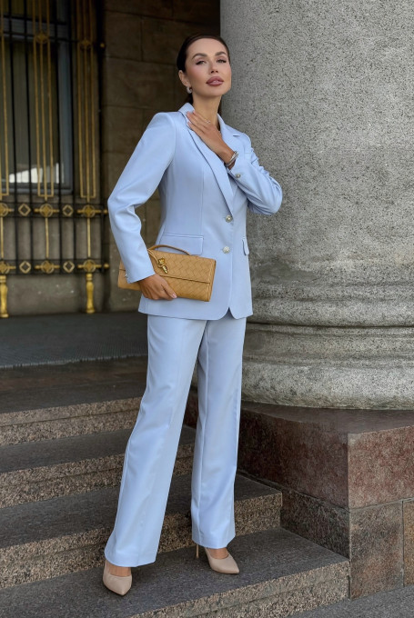 Голубой нарядный брючный костюм 25-567-2