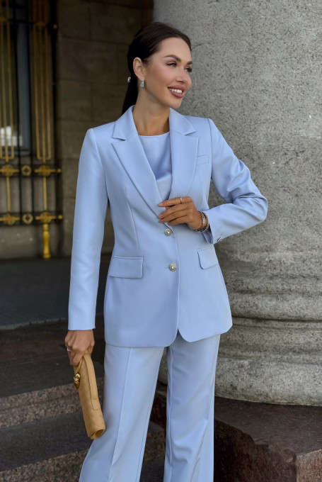 Голубой нарядный брючный костюм 25-567-2