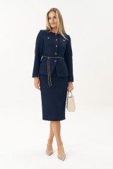 Синий твидовый костюм женский с юбкой URS / ЮРС