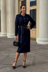 Синий твидовый костюм женский с юбкой URS / ЮРС