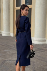 Синий твидовый костюм женский с юбкой URS / ЮРС