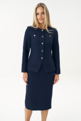 Синий твидовый костюм женский с юбкой URS / ЮРС
