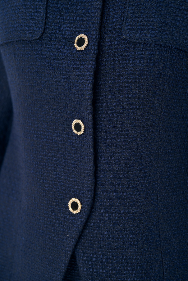 Синий твидовый костюм женский с юбкой URS / ЮРС