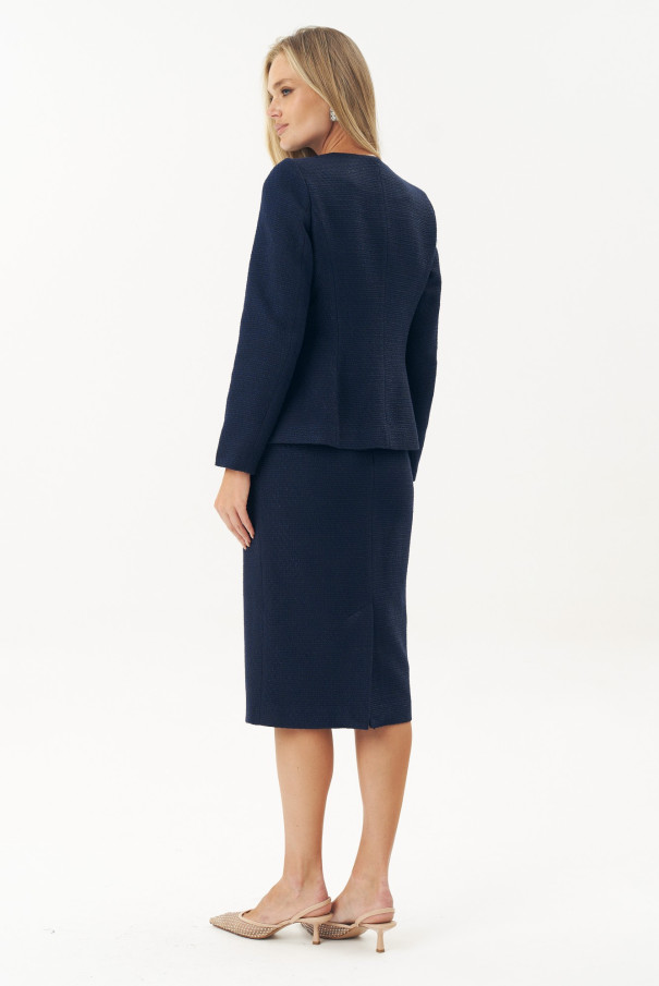 Синий твидовый костюм женский с юбкой URS / ЮРС
