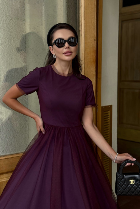 Платье женское нарядное из фатина, бордовое 25-578-2