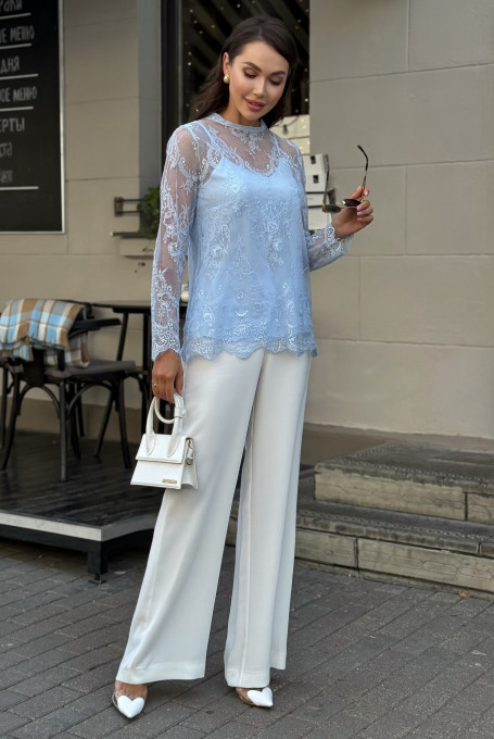 Нарядная блузка женская из гипюра с топом 25-580-1