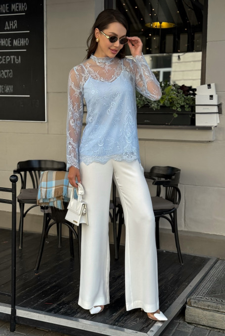 Нарядная блузка женская из гипюра с топом 25-580-1