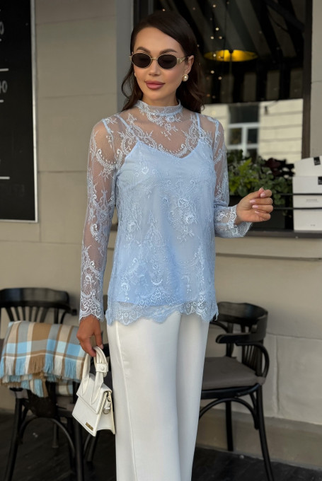 Нарядная блузка женская из гипюра с топом 25-580-1