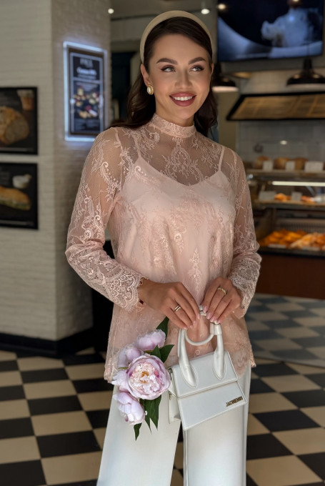 Блузка женская нарядная из гипюра с топом 25-580-2