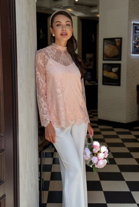 Блузка женская нарядная из гипюра с топом 25-580-2