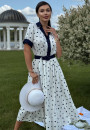 Белое платье в синий горошек 25-583-1