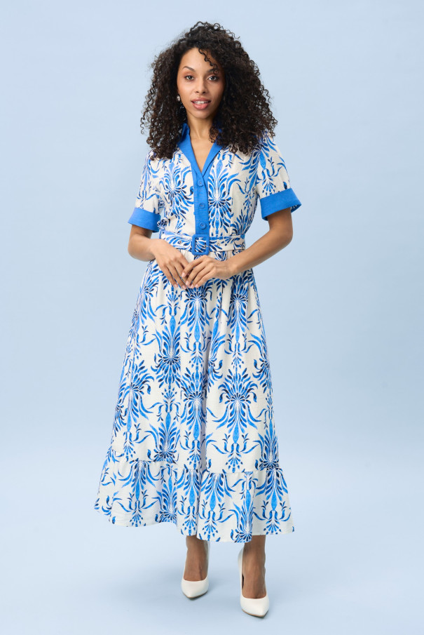 Белое платье с принтом в морском стиле URS / ЮРС