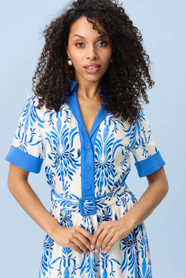 Белое платье с принтом в морском стиле URS / ЮРС