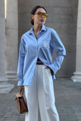 Голубая женская рубашка с вышивкой URS / ЮРС