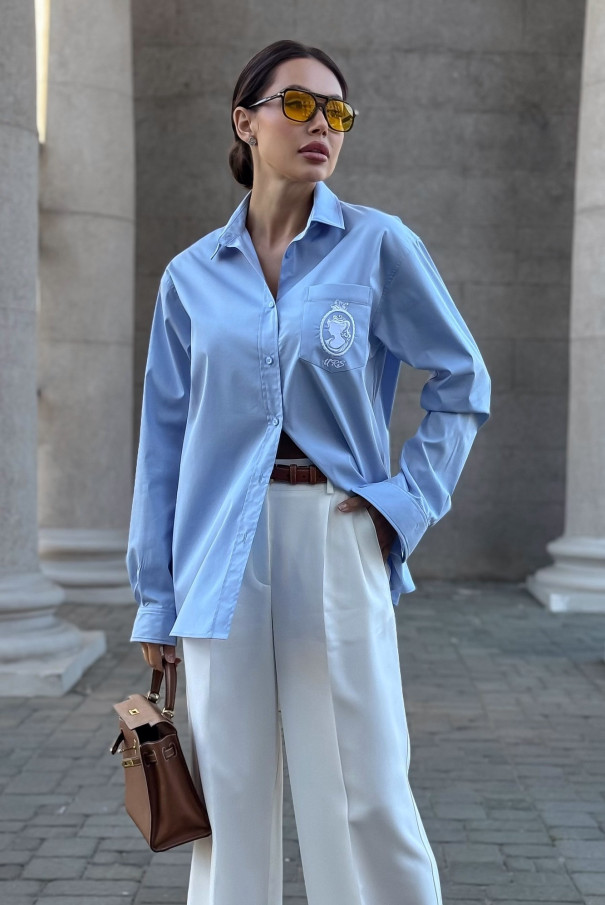 Голубая женская рубашка с вышивкой URS / ЮРС