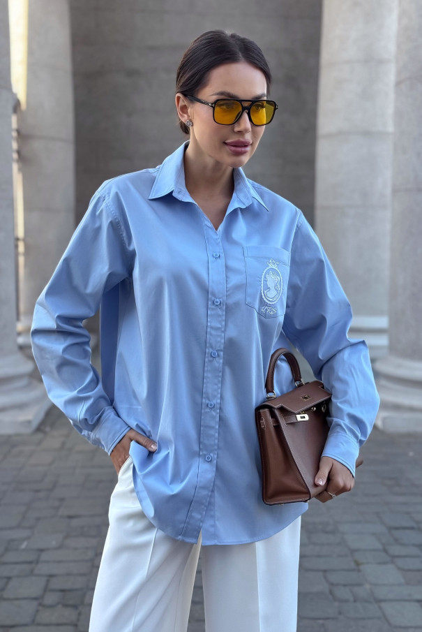 Голубая женская рубашка с вышивкой URS / ЮРС