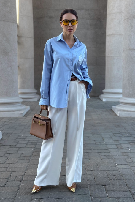 Рубашка женская голубая с вышивкой 25-584-1