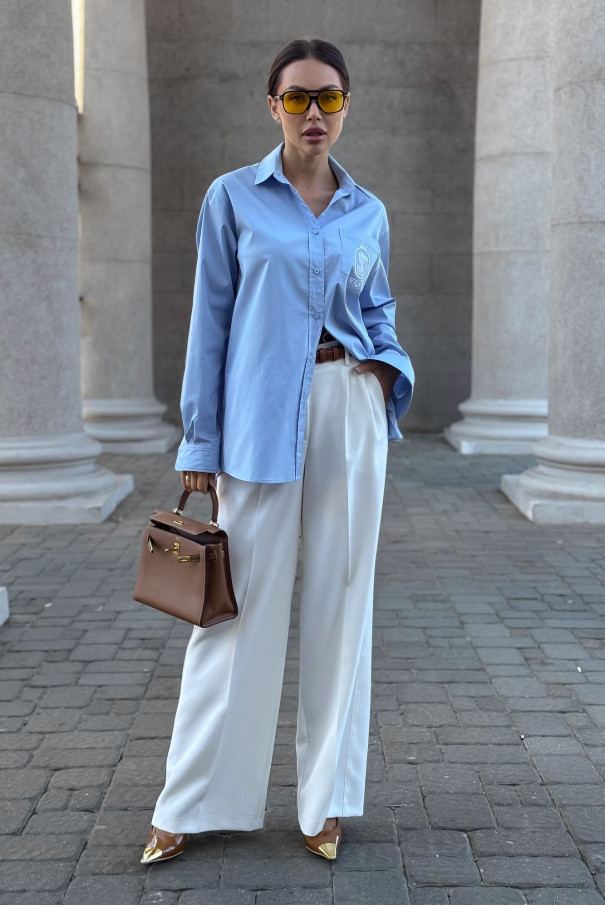 Голубая женская рубашка с вышивкой URS / ЮРС