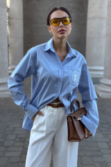 Голубая женская рубашка с вышивкой URS / ЮРС