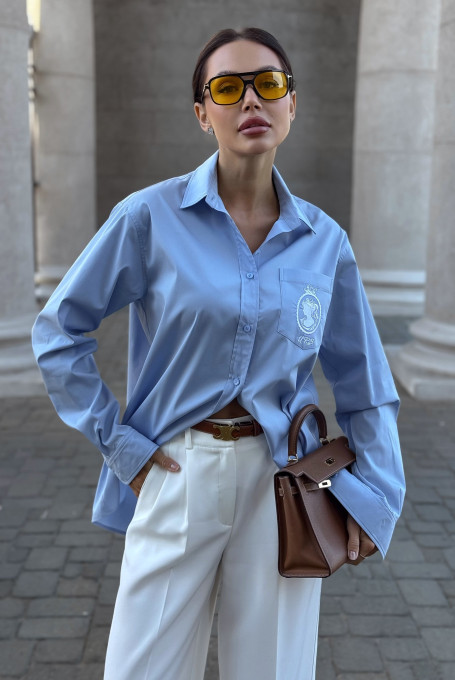 Рубашка женская голубая с вышивкой 25-584-1