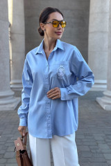 Голубая женская рубашка с вышивкой URS / ЮРС