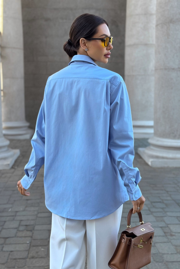 Голубая женская рубашка с вышивкой URS / ЮРС