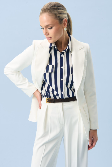 Рубашка в полоску женская синяя с белым 25-589-1