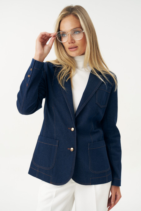 Темно-синий джинсовый жакет женский 25-599-1