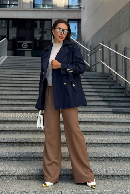 Плащ женский короткий синий осень-весна 25-602-1