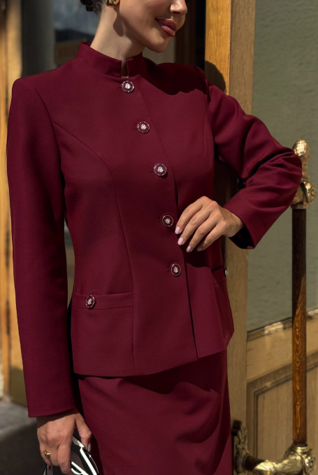 Костюм женский бордовый с юбкой классический 25-604-1