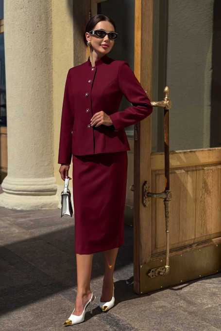 Костюм женский бордовый с юбкой классический 25-604-1
