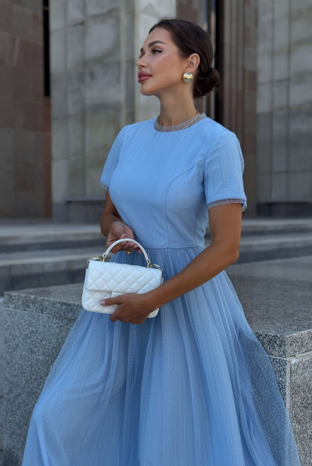 Голубое фатиновое женское платье 25-605-1