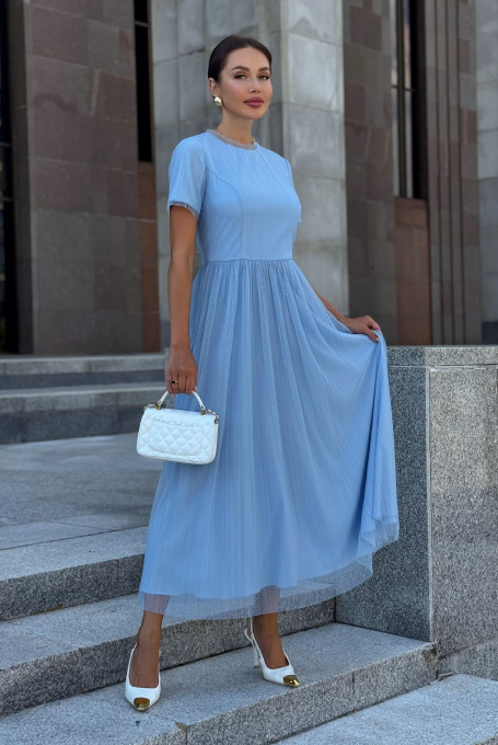 Голубое фатиновое женское платье 25-605-1