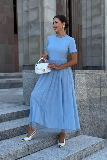 Голубое фатиновое женское платье 25-605-1