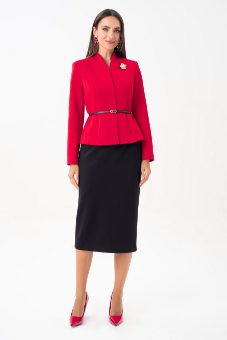 Элегантный женский костюм с юбкой красный 25-606-2