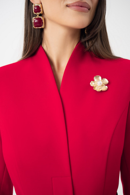 Элегантный женский костюм с юбкой красный 25-606-2