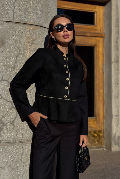 Женский чёрный замшевый жакет нарядный 25-607-1